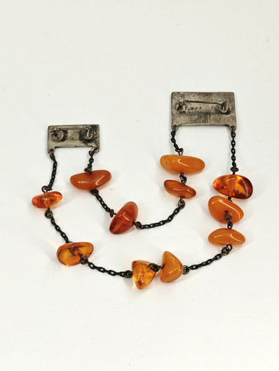 Vintage hopeinen Itä-meren meripihka rintakoru/kauluskoru