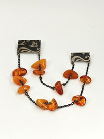 Vintage silver Baltic amber double brooch