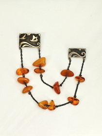 Vintage silver Baltic amber double brooch