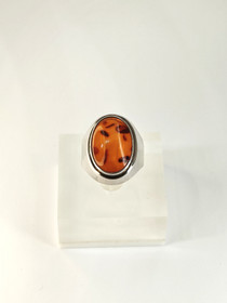 Vintage hopeinen Itä-meren meripihka sormus