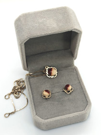 Vintage hopeinen setti riipus ketjulla ja korvakoruilla