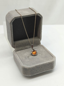 Vintage silver Baltic Amber pendant with chain