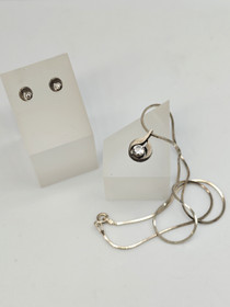 Vintage silver quartz set of pendant with chain and earrings