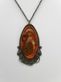 Vintage edelweiss Baltic Amber pendant with chain 