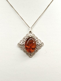 Vintage silver Baltic Amber pendant with chain