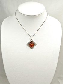 Vintage silver Baltic Amber pendant with chain