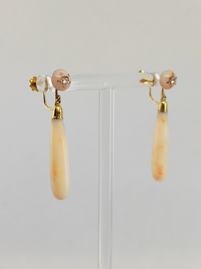 Antique / Vintage gold  diamond / pink coral earrings 