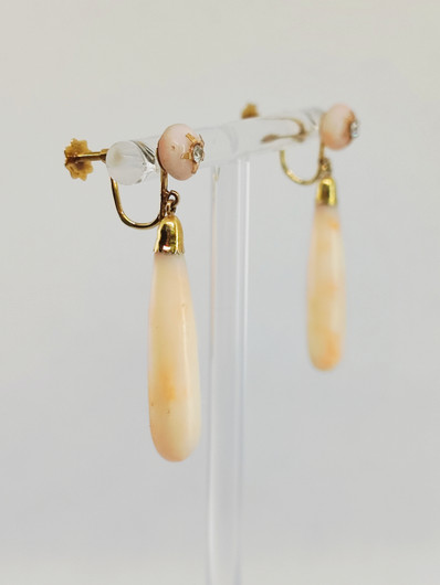 Antique / Vintage gold  diamond / pink coral earrings 