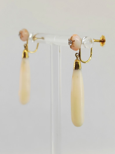 Antique / Vintage gold  diamond / pink coral earrings 