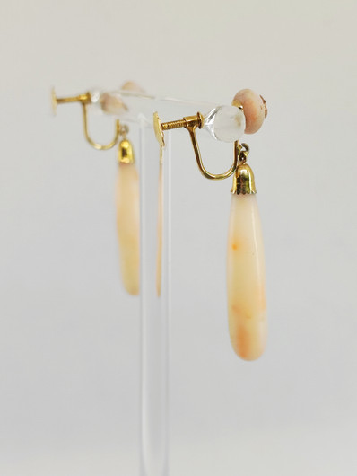 Antique / Vintage gold  diamond / pink coral earrings 