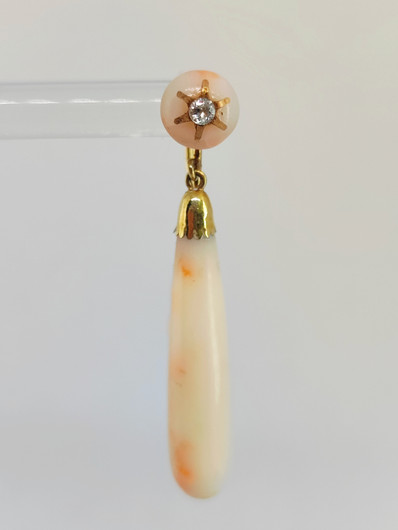 Antique / Vintage gold  diamond / pink coral earrings 