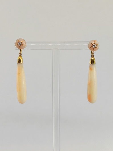 Antique / Vintage gold  diamond / pink coral earrings 