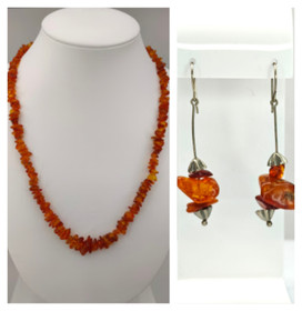 Vintage Itä-meren Meripihka setti, helmet ja korvakorut