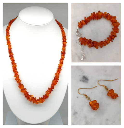 Vintage Baltic Amber set of necklace, bracelet and earrings