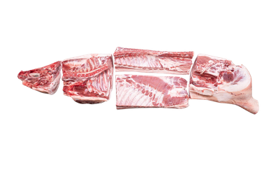 Puolikas possu raakapaloiteltu, varausmaksu