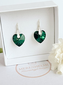 925 sterling hopea sydän korvakorut kristallihelmillä (Emerald)