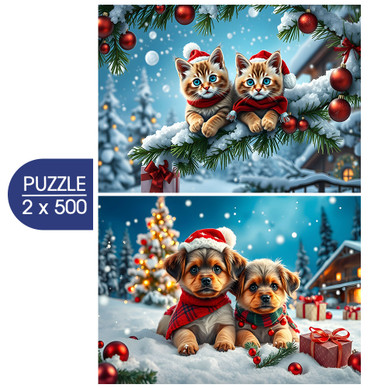 2 x 500 - Christmas Kittens and Puppies, 500 palaa