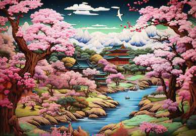 Japanese Temple in Spring, 1000 palaa