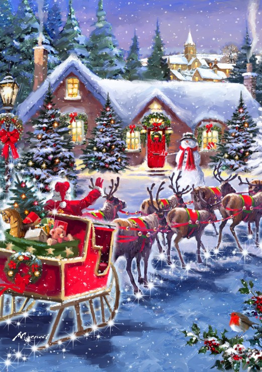 Santa And Sleigh, 1000 palaa