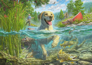 Mark Frederickson: Dog Love, Yellow Labrador on Fish Hunt, 1000 palaa