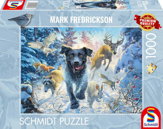 Mark Frederickson: Dog Love, Black Labrador in The Snow, 1000 palaa