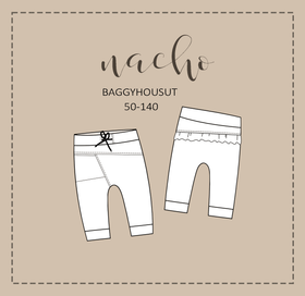 Paperikaava: NACHO baggyhousut, koot 50-140cm