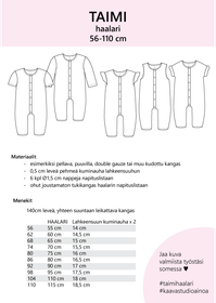 Paperikaava: TAIMI haalari, koot 56-110 cm
