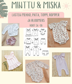 Paperikaava: MINTTU & MISKA lasten mekko, paita, toppi, romper ja bloomers, koot 56-98cm