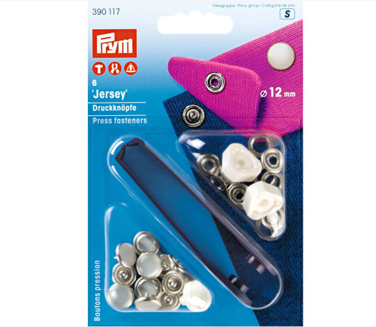 HELMIPINTAISET Jersey nepparit 6kpl ja kiinnitystyökalu - Prym