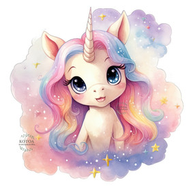 Värillinen Silityskuva: Pastelli yksisarvinen, pieni