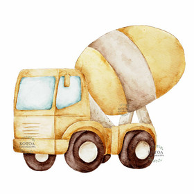 Värillinen Silityskuva: Betoniauto vesiväri, pieni