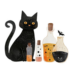 Värillinen Silityskuva: Kisu ja taikaliemet