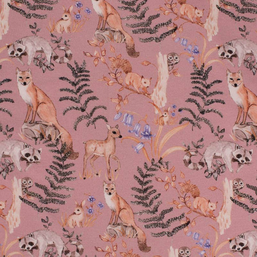 Pala 100cm Luomutrikoo: Metsän Eläimet, vanha roosa