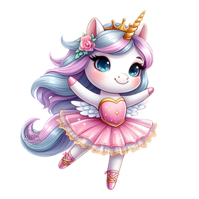 Värillinen Silityskuva: Ballerina yksisarvinen pieni