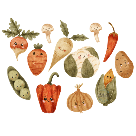 Värillinen Silityskuva: Vihannekset Ja Juurekset