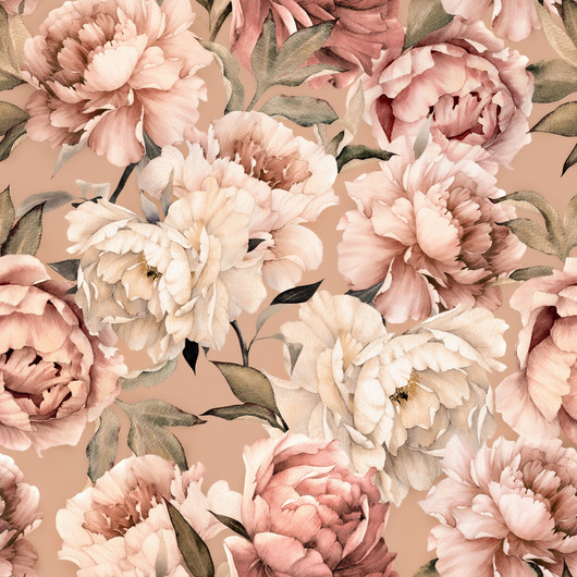 Trikoo: Watercolor peonies, vaaleanruskea