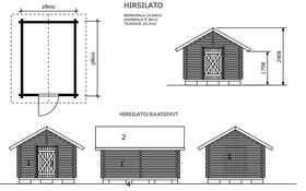 Puuliiteri neliöhirrestä 3x4 m, harjakatto