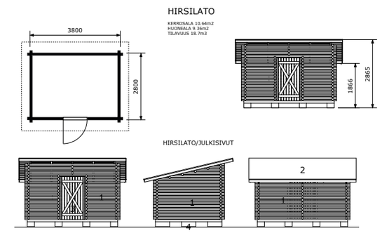 Puuliiteri neliöhirrestä 3x4 m, pulpettikatto