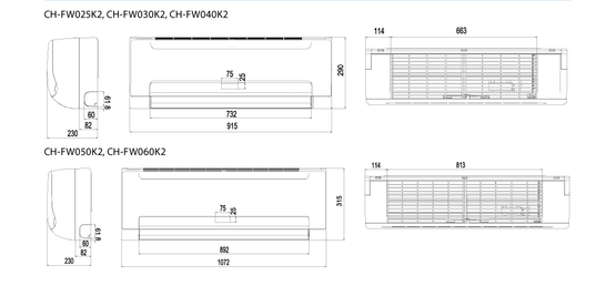 Seinämallin puhallinkonvektori, teho 2,97 / 3,91 kW, 2-putkinen CH-FW030K2