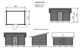 Puuliiteri neliöhirrestä 3x3 m, pulpettikatto