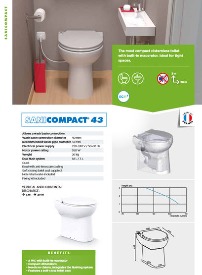 SFA Sanicompact 43 Silence Eco+ WC-istuin silppuripumpulla