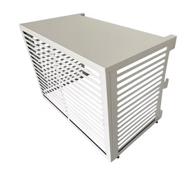 Ilmalämpöpumpun ulkoyksikön suojakotelo parvekemalli Kiilax metalli, valkoinen