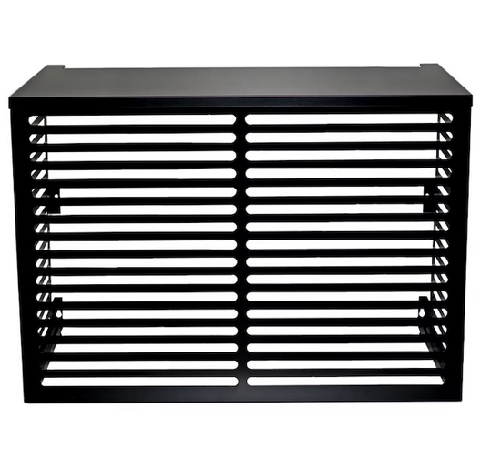 Ilmalämpöpumpun ulkoyksikön suojakotelo parvekemalli Kiilax metalli, musta