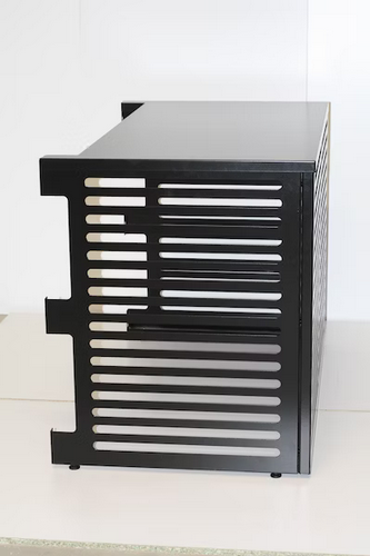 Ilmalämpöpumpun ulkoyksikön suojakotelo parvekemalli Kiilax metalli, musta