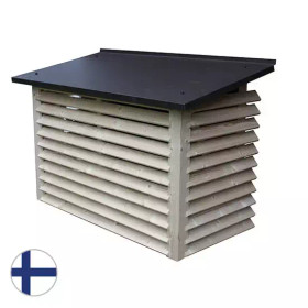Ilmalämpöpumpun ulkoyksikön suojakotelo, puuvalmis