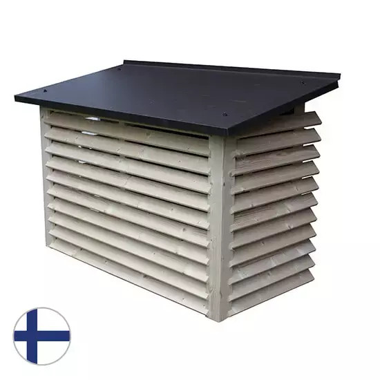Ilmalämpöpumpun ulkoyksikön suojakotelo, puuvalmis