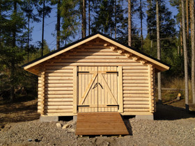 Puuliiteri pyöröhirrestä 4x4 m, harjakatto