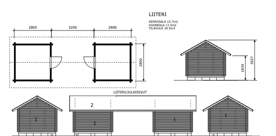 Parilato neliöhirrestä 3x9 m, harja- tai pulpettikatto