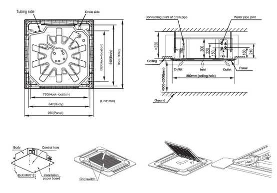 Kattokasetti puhallinkonvektori sis. paneeli T-MBQ4-03B1, teho 4,50 / 6,00 kW, 2-putkinen CH-FC050K2