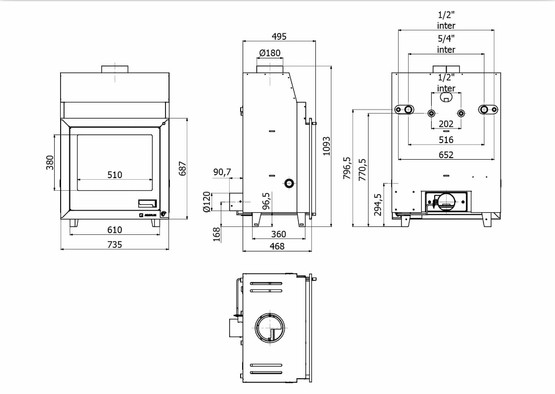 Vesitakkasydän Aquaflam 25 kW, suora lasi